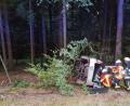 Bild: mde
Der Kleinwagen stieß gegen mehrere Bäume und kippte dann auf die rechte Seite. Die Feuerwehrleute halfen den beiden Personen aus dem Wagen.