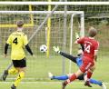 Bild: Hubert Ziegler
Unhaltbar für den Amberger Torhüter Dominik Haas (rechts hinten) verwandelt der Hahnbacher Fabian Brewitzer zur 1:0-Führung. Der Amberger Innenverteidiger Mario Schmien (links) kam zu spät und konnte nicht mehr rettend eingreifen.