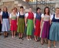 Bild: hir
Sichtlich stolz präsentierten die acht Teilnehmerinnen des Nähkurses ihre selbstgemachten Dirndl. Diese entstanden unter der Anleitung von Schneidermeisterin Birgit Ettl (Zweite von links) nach alten Oberpfälzer Vorbildern. Der stellvertretende Bezirksheimatpfleger Florian Schwemin (links) begutachtete die Ergebnisse und war sichtlich zufrieden.