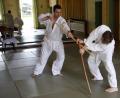 Bild: twg
Die Aikidoka üben mit Stock und Schwert die Technik Ikkyo. So wird ein Bewegungsablauf bezeichnet, der mit einer Haltetechnik endet.