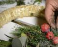 Bild: Gabi Schönberger
Für einen Adventskranz braucht man einen Rohling, zum Beispiel aus Stroh, und Bindedraht. Rote Beeren oder Salbeiblätter sprechen die Sinne an. Zweige von Thujen, Eiben oder Tanne werden dann an den Kreis gelegt und mit dem Bindedraht immer zwei mal fest gebunden.