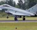 Bild: Sven Hoppe
Ein Eurofighter der Bundeswehr startet in Neuburg an der Donau (Bayern). Foto: Sven Hoppe/Archiv