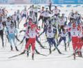 Bild: adh
Der Kampf um die besten Positionen beim 30-Kilometer-Massenstart-Rennen in Krasnojarsk. Der Hirschauer Jakob Lauerer (links hinten, Startnummer 54) lief in seinem fünften Rennen bei der 29. Winter-Universiade auf Platz 31.
