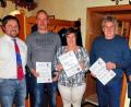 Bild: hai
Zu 40 Jahren ASV-Zugehörigkeit nehmen Gerd Busch (Zweiter von rechts) und Volker Zeitler (Zweiter von links) die Gratulationen von Vorsitzendem Stephan Veigl (links) und Bürgermeister Manfred Porsch (rechts) entgegen. Heike Veigl (Mitte) danken beide für 25 Jahre Treue.
