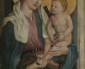 Repro: gük
Maria mit Krone, um 1470/80, Meister der Sterzinger Altarflügel, Ulm, Malerei auf Tannenholz: Auf der prächtigen Altartafel sitzt Christus als nacktes, unschuldiges Kind auf dem Schoß seiner Mutter. In der Hand hält er einen Apfel als Verweis auf den Sündenfall, den er mit seinem Tod sühnen wird.