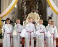 Bild: ils
Zwei Mädchen und drei Buben treten am Sonntag zum ersten Mal in der Katholischen Pfarrkirche in Kirchendemenreuth an den Tisch des Herrn.