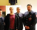 Bild: jma
Einsatzleiter Andreas Kneidl (von links), Florian L., Kreisbrandinspektor Wolfgang Schwarz und Gruppenführer Andreas Argauer.
