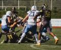 Bild: Julie Harrer
Die Verteidigung der Mad Bulldogs (dunkle Trikots) ist eine der stärksten in der Landesliga Mitte. Daran werden sich die Dragons aus Bayreuth am Sonntag wohl ein ums andere Mal die Zähne ausbeißen.