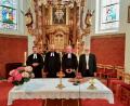 Bild: wku
Die Pfarrer Stefan Fischer, David Scherf, Heinrich Arweck und Alfred Lindner (von links) gestalteten den Gottesdienst der drei evangelischen Kirchengemeinden in der katholischen Wallfahrtskirche am Mausberg.