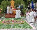 Bild: az
Jesus im Altarsakrament zu Ehren haben Frauen des Katholischen Frauenbundes in aller Frühe vor dem Altar am Marktplatz einen wunderschönen Teppich "gewebt", der viel Bewunderung fand. Erstkommunikanten mit Blumenbuschen stehen Spalier.