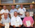 Bild: bkr
Die Gründungsmitglieder Erich Busch, Vorsitzender Wolfgang Veigl, Josefa Geide (vorne von links), Bruno Busch, Wolfgang Reger, Helmut Pscherer und Rudolf Kreuzer (hinten von links) sind dem Verein seit 50 Jahren verbunden.