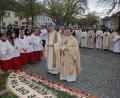 Bild: kro
Amtseinführung von Pfarrer Konrad Amschl (vorne rechts) durch Dekan Dr. Thomas Vogl. Vor dem Einzug ins Gotteshaus bildeten die Priester und die Ministranten eine eindrucksvolle Kulisse.
