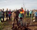 Bild: sön
Wildraumlebensberater Balduin Schönberger zeigt den Schülern, wie ein Baum gepflanzt wird.