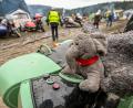 Bild: Armin Weigel/dpa
Ein Elefant aus Plüsch ist an einem Motorrad auf dem Gelände des Elefantentreffens befestigt.