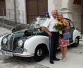 Bild: Polizeipräsidium Oberbayern Nord
Im Polizeimuseum Ingolstadt verabschiedete sich Hans-Peter Kammerer mit seiner Frau Gisela, die wie er aus Roggenstein stammt, vor einem restaurierten BMW 502, dem sogenannten "Barockengel" von seiner aktiven Dienstzeit. Der schmucke Wagen, der in den 60-er Jahren bei der Landpolizei zum Einsatz kam, wurde 16 Jahre lang restauriert. Das 120-PS-starke Fahrzeug besitzt weiße Kotflügel und unterscheidet sich so von seinen Münchner Kollegen, die sich komplett tannengrün präsentieren.