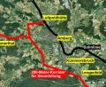 Bild: Oberpfalz Medien/Maps4News
Ausschnitt aus den Planungen der Bahn: So sollte die Stromleitung im Bereich von Amberg ursprünglich verlaufen. Unabhängig vom eingeschalteten Gutachter hat die Stadt jetzt einen Alternativ-Vorschlag erstellt.
