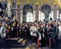 Repro: exb
Wie hier auf dem Bild des deutschen Malers Anton von Werner zu sehen gründete sich am 18. Januar 1871 das Deutsche Kaiserreich in der Spiegelgalerie des Schlosses zu Versailles.
