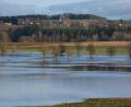 Bild: jr
Große Wasserflächen haben sich auf Wiesen und Feldern im Bereich zwischen Hofteich um der Kriegermühle gebildet. Im Hintergrund zu sehen ist die Ortschaft Leonberg.