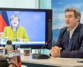 Bild: Peter Kneffel/dpa
Markus Söder (CSU), Ministerpräsident von Bayern, nimmt in der bayerischen Staatskanzlei an einer Videokonferenz mit Bundeskanzlerin Angela Merkel (CDU) und bayerischen Landräten und Oberbürgermeistern teil.