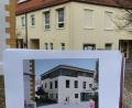 Bild: bey
Vorher und nachher; Der obere Bildteil zeigt den Kindergarten Luhe in seinem jetzigen Aussehen. Der Plan des Architekturbüros Josef Schönberger im unteren Bildteil zeigt den Kindergarten nach dem Um- und Erweiterungsbau.