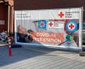 Bild: BRK/Nicolas Stoffregen/exb
Der Eingang zur Covid-19 Schnellteststation der BRK Bereitschaft Amberg 1.