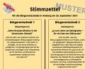 Bild: Thomas Graml, Stadt Amberg/exb
Ein Musterstimmzettel für die beiden Bürgerentscheide in Amberg: Parallel zur Bundestagswahl am 26. September entscheiden die Amberger auch über die Zukunft des Bürgerspitalgeländes.