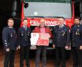 Bild: jma
Die Feuerwehr Pressath bei der Spendenübergabe an die Kinderkrebshilfe: Kassier Matthias Keilwerth, Vorsitzender Marius Seitz, Herbert Putzer, 2. Vorsitzender Reinhold Dörner und 2. Kommandant Andreas Argauer (von links).