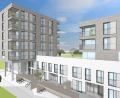 Bild: Architektur: Zwingel/Dilg, München
Im zweigeschossigen Querriegel sind die größeren Wohnungen untergebracht. Sie haben Gartenanteile. Zur Vorderseite hin werden Fahrradstellplätze angelegt. Ihre Einhausungen bilden zu den Wohnungen hin kleine Innenhöfe.