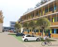 Grafik: Architekturbüro Knipl, Pracht und Partner
Der geplante Neubau des Sonderpädagogischen Förderzentrums in Nabburg, hier die Perspektive der Hofseite mit Blick nach Süden, Im Hintergrund ist das Gebäude der Realschule zu sehen.