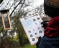 Symbolbild: Britta Pedersen
Eine junge Frau registriert bei der Vogelzählung "Stunde der Wintervögel" die Vögel an einem Futterplatz.