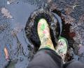 Bild: Gabi Schönberger
Platsch mit den Gummistiefeln in die Pfütze aus geschmolzenem Schnee. Der Januar war zwar schneereich, aber zugleich warm, und so gab es je nach Höhenlage und Tageszeit weiße Pracht oder braunen Matsch.