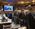Bild: Salvatore Di Nolfi/KEYSTONE/dpa
Botschafter und Diplomaten verlassen den Saal, während Sergej Lawrow (auf dem Bildschirm), Außenminister von Russland, mit einer aufgezeichneten Videobotschaft zur 49. Sitzung des UN-Menschenrechtsrats am europäischen Hauptsitz der Vereinten Nationen spricht.