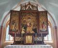 Bild: kaz
Der heilige Wolfgang (links) ist auf dem Flügelalter in der Lorettokapelle in Erbendorf zu finden. Dieses Motiv des heiligen Wolfgangs ziert das Bild, das alle Pfarreien zur Feier der Wolfgangswoche erhalten.