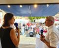 Bild: sne
Landtagspräsidentin Ilse Aigner steht Moderator Rüdiger Nowak und dem Publikum Rede und Antwort.
