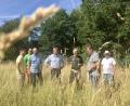 Bild: gri
Diese Fläche leidet zwar auch unter der Dürre, aber sie ist nach wie vor voll von Insekten. Von links: Christian Kätzlmeier, Benjamin Weiß, Andreas Bodensteiner (Gemeinde Freudenberg), Bürgermeister Alwin Märkl, Rudi Leitl, Richard Lehmeier (beide vom Landschaftspflegeverband) und Zweiter Bürgermeister Franz weiß.