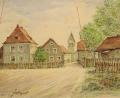 Bild: Pfarrgemeinderat Schwarzenbach/exb
Ortsansicht von Schwarzenbach aus dem Jahr 1949. Der Maler des Bildes war Johann Brandl, der bereits verstorben ist.