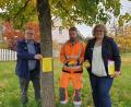 Bild: Stadt Marktredwitz/exb
Bauhofleiter Roland Sommer, Gärtner Tobias Fuierer und Kristina Schröter vom Kreisverband für Gartenkultur und Landespflege Fichtelgebirge (von links) stellen das Projekt "Gelbes Band" vor.