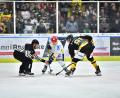 Archivbild: SignaLight
Der Amberger Michael Kirchberger (rechts) beim Bully im Hinspiel gegen Schweinfurt. Das gewannen die Wild Lions mit 4:2.