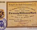 Bild: td
Im Lauf des Jahres 1923 gab auch die Stadt Schwandorf Notgeld heraus, das unter anderem die Druckerei Krempl druckte. Jeden Schein zierte die Unterschrift des Bürgermeisters Lampart sowie ein Siegel (links).