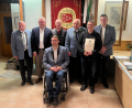 Bild: Jürgen Weiß/exb
Ehrungen bei den Feuerschützen: (von links) Erster Schützenmeister Kurt Falk, Bürgermeister Michael Göth, Oberschützenmeister Jürgen Weiß (sitzend), Siegfried Zeltner, Leonhard Högner, Ravil Taktaschev und Roland Fehm.