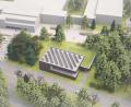 Grafik: studio gollwitzer architekten GmbH München
So sieht die bisher geplante Schwimmhalle am Gymnasium Neustadt ohne das zusätzliche Nichtschwimmerbecken aus der Vogelperspektive aus. Die neuen Pläne gehen von einem etwa 500 Quadratmeter größeren Bau aus.
