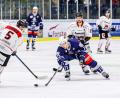 Bild: Werner Moller 
Die Blue Devils Weiden (rechts Edgars Homjakovs) haben sich mit drei Siegen gegen die Füchse Duisburg für das Play-off-Viertelfinale qualifiziert.