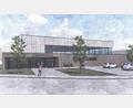 Grafik: DJB-Architekturbüro/exb
Photovoltaik-Anlagen auf dem Flachdach, Grünflächen und auch fünf Stellplätze vor dem Eingang. So soll die neue Dreifachturnhalle von außen einmal aussehen.