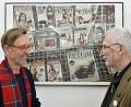 Bild: Jonathan Eder
Der tschechische Grafiker Michal Cihlář (links) im Gespräch mit KV-Vorsitzendem Wolfgang Herzer vor dem Linol-Stillleben „Schachteln“.