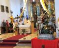 Bild: ct
Die Statue des Drachentöters St. Georg wurde zum Patroziniumsgottesdienst mit Stadtpfarrer Robin Xavier im Altarraum abgestellt.