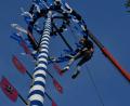 Bild: hcz
Thomas Koller dekoriert den Schirmitzer Maibaum in schwindelerregender Höhe.