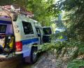 Bild: Hendrik Huber, Bergwacht Amberg/exb
Das Amberger Bergrettungsfahrzeug im Wald.