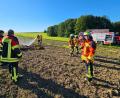 Bild: mde
Den Ballenbrand "Am Läufer" haben die Einsatzkräfte der Kemnather Feuerwehr schnell gelöscht.