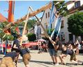 Bild: Hirsch
Mit Muskelkraft stellten die Kirwaburschen den Kirwabaum auf, beobachtet von zahlreichen Zuschauern, die am Samstag zum Wernberger Marktplatz gekommen waren.