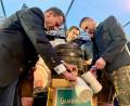 Bild: Gabi Schönberger
Nach nur einem Schlag von Oberbürgermeister Jens Meyer (links) lief Bier aus dem Fass der Gambrinus-Brauerei. Steffen Hartmann (rechts), Geschäftsführer der Gambrinus-Brauerei, und der Landtagsabgeordnete Stephan Oetzinger (Mitte) halfen beim Zapfen fleißig mit.
